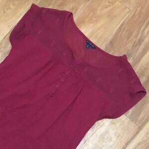 American Eagle Maroon/Burgundy Embroidered Peasant Blouse Size Small